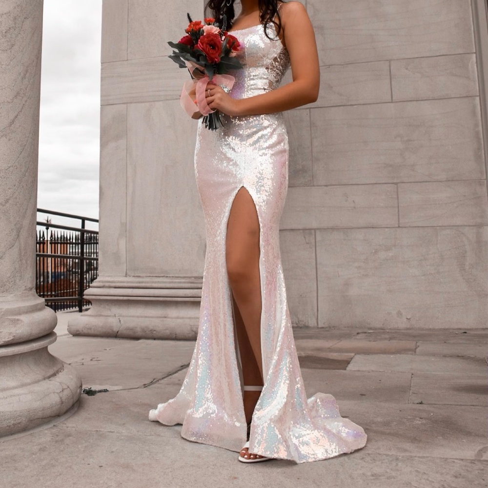 Stunning Sequin Prom Dress - Iridescent White
